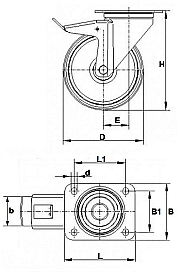RVS zwenkwiel met rem – plaat - polyamide wiel RVS zwenkwiel met rem – plaat - polyamide wiel